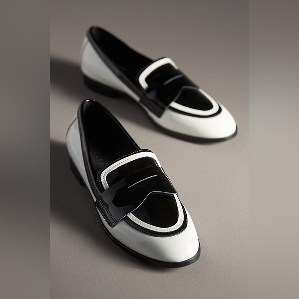 Cecelia New York Kali Black White Patent Leather Mod Academia Loafers 7
